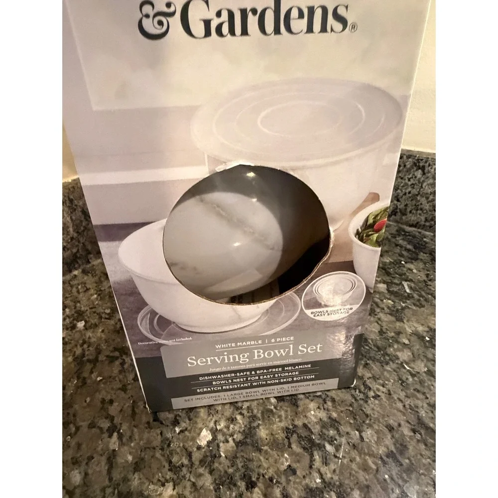Better Homes & Gardens White Marble 6 Piece Melamine Serving Bowl Set with Lids